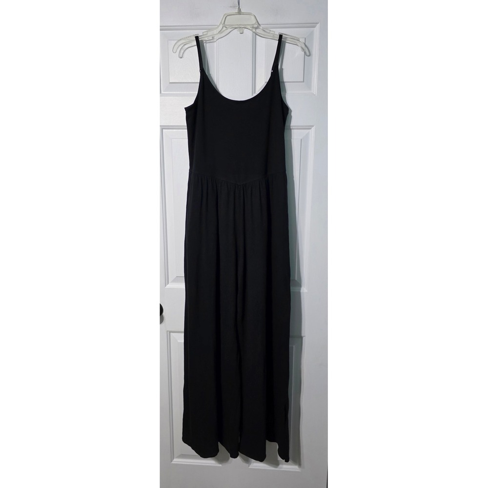 Aerie Womens Black Wide Leg Sleeveless Jumpsuit Adjustable Straps Pockets L